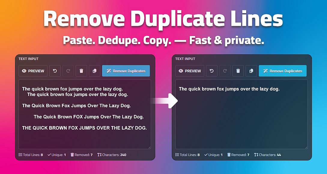 Remove Duplicate Lines - Free Online Text Deduplication Tool